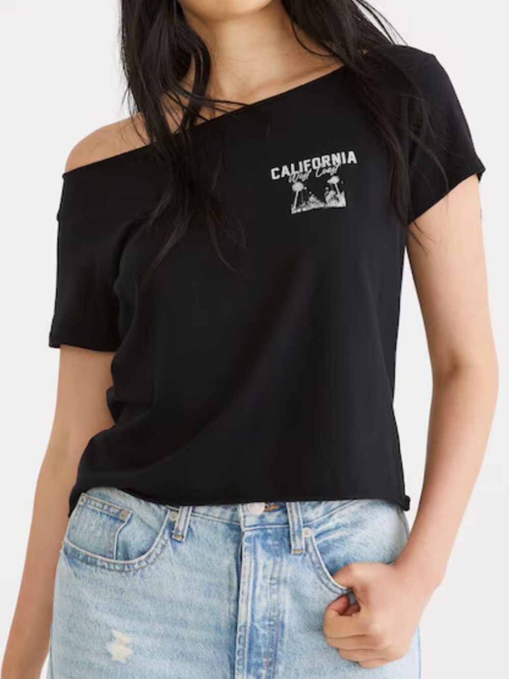 Aeropostale Black Cut Distressed California West Coast Graphic Tee Size Large